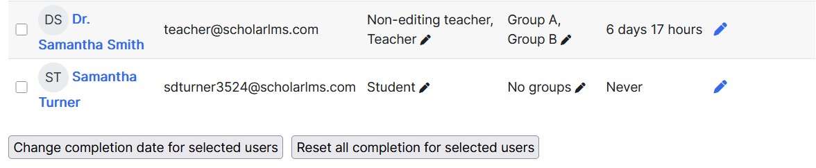 course recompletion manual select participants
