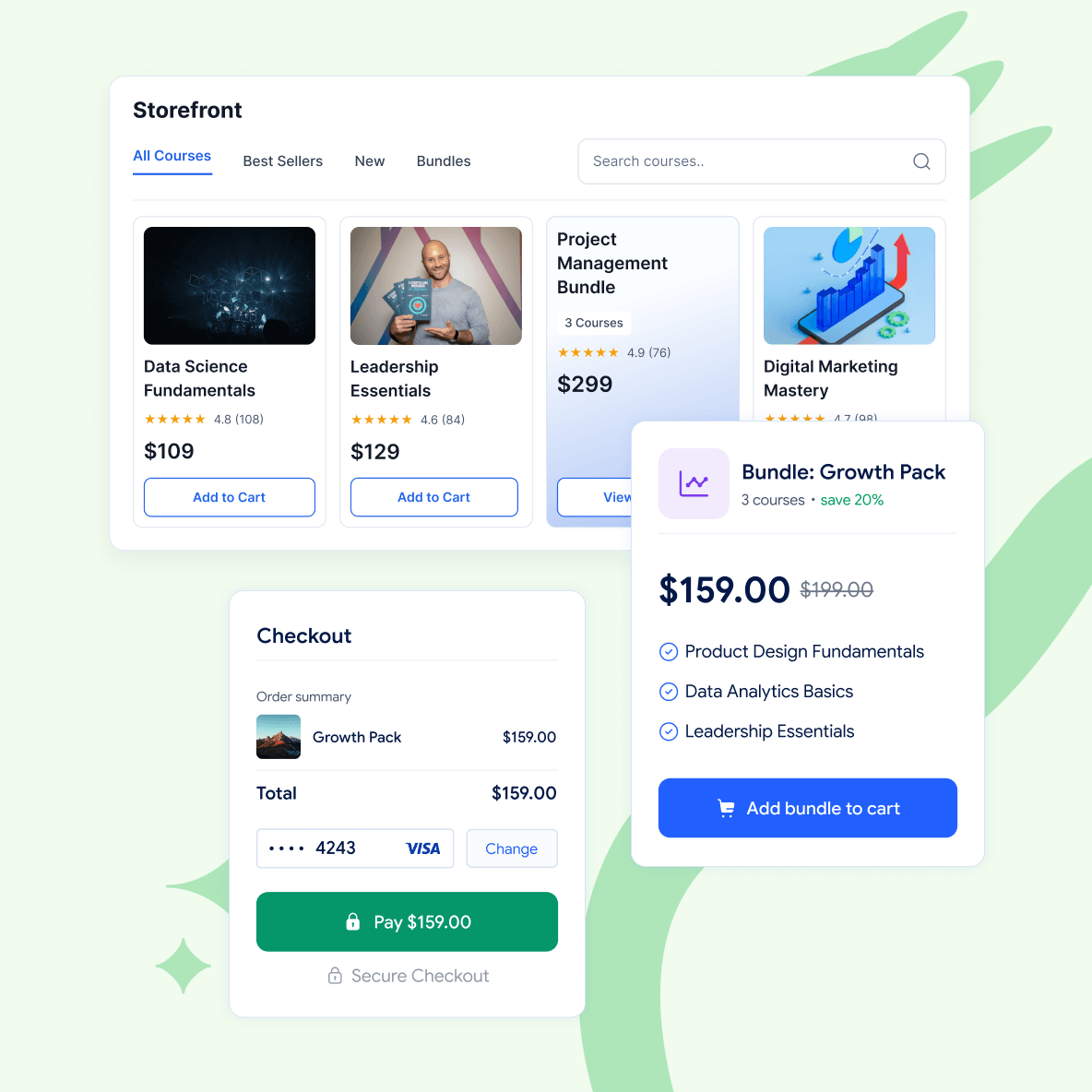 lms-ecommerce-course-store Online course storefront with course listings, pricing, and checkout