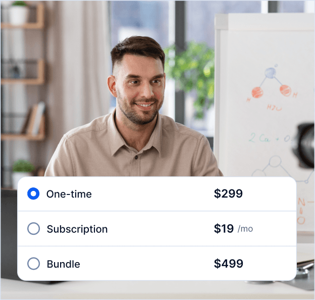 Flexible payment options for selling courses including one-time, subscription, and bundle pricing