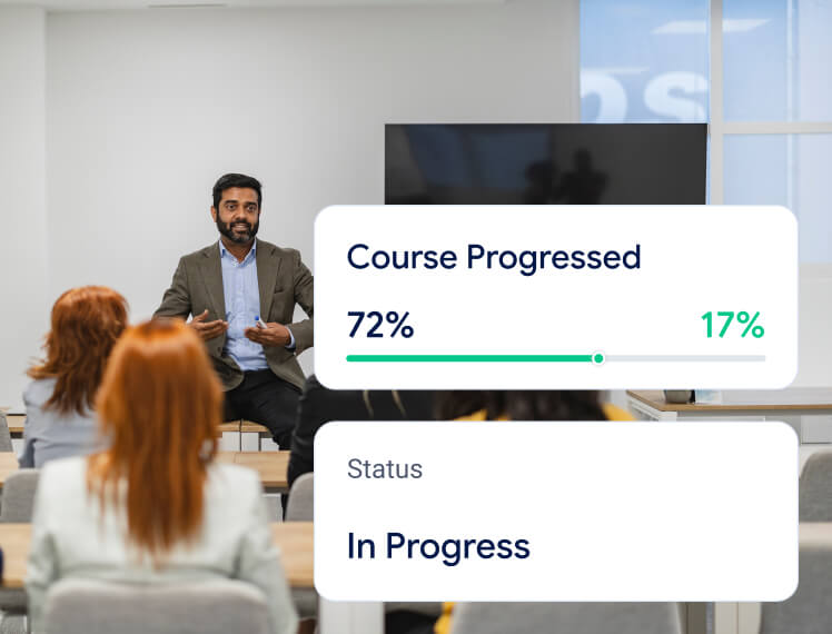 Training session with learner course progress tracking