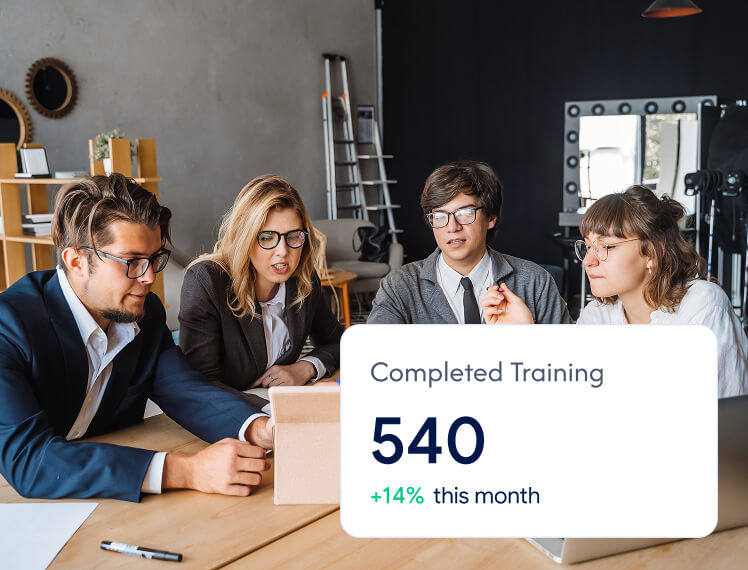 Team using employee training with completion tracking