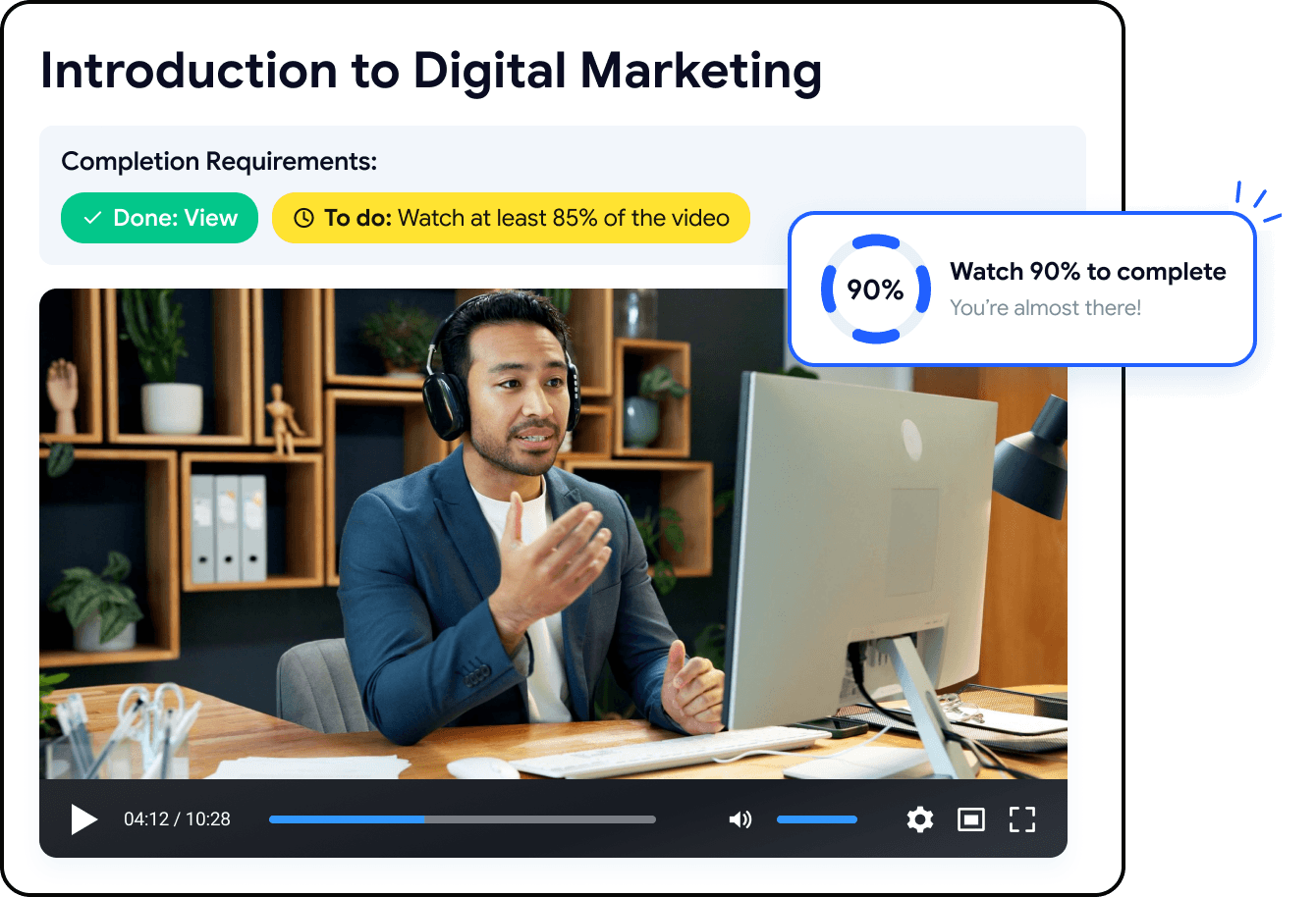 hero-video-learning-page Video lesson with viewing progress and completion requirements in ScholarLMS