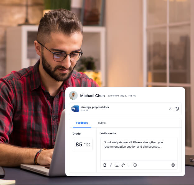 course-creation-assignments-card Grading and feedback tools for evaluating learner performance