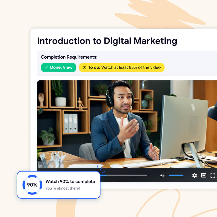 video-lesson-activity-card Video lesson with viewing progress and completion requirements in ScholarLMS